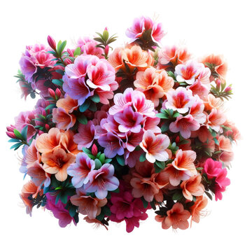 Bunch of azaleas,flower,spring season,3D rendering illustration,isolated on a transparent background.