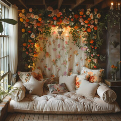 Cozy Bohemian Style Interior with Floral Decoration