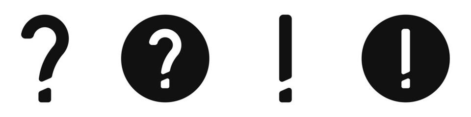Exclamation mark and question mark vector buttons set. Question bubble icons. Set of question marks and danger.