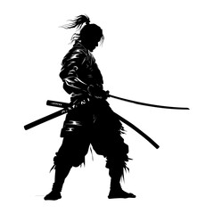 Silhouette samurai black color only full body