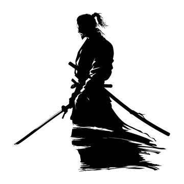 recommend clip art: Silhouette samurai black color only full body