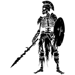 Silhouette skeleton warrior black color only full body