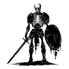 Silhouette skeleton warrior black color only full body
