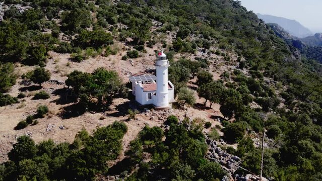 aerial view of Gelidonya lighthouse on Lycian Way.