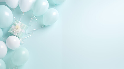 Baby shower- Minimalistyczne tło na życzenia urodzinowe - pastelowa tapeta z balonami - obrazy, fototapety, plakaty