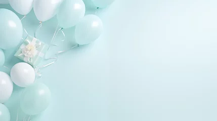 Foto op Plexiglas Baby shower- Minimalistyczne tło na życzenia urodzinowe - pastelowa tapeta z balonami © yeseyes9