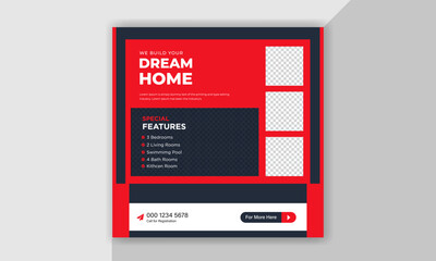 Real estate social media post design. Marketing social media post banner design.  Home sale Instagram post template.