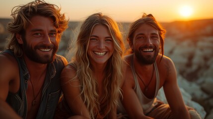 essence of friendship shared experiences deepen bonds in smiling group friends  breathtaking landscape