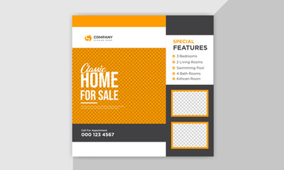 Real estate social media post design. Marketing social media post banner design.  Home sale Instagram post template.