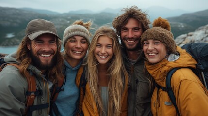 essence of friendship shared experiences deepen bonds in smiling group friends  breathtaking landscape