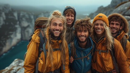 essence of friendship shared experiences deepen bonds in smiling group friends  breathtaking landscape