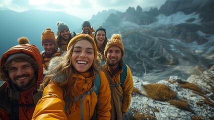 essence of friendship shared experiences deepen bonds in smiling group friends  breathtaking landscape