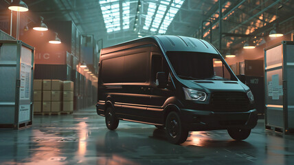 Naklejka premium A transportation company, delivering goods. Row of parked white commercial delivery vans transport