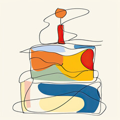 Abstract line drawing of a celebration birthday cake. Illustration for invites and cards