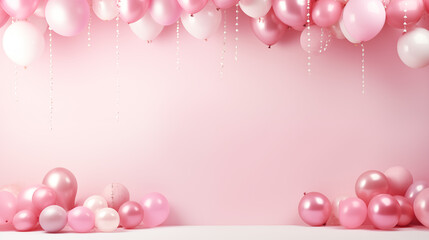 baby shower, Minimalistyczne tło na życzenia urodzinowe - pastelowa tapeta z balonami - obrazy, fototapety, plakaty