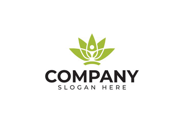 leaf herbal with human shape logo design for healthy medicine business company