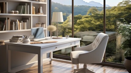 Fototapeta premium White and Light Gray Office Desk Set