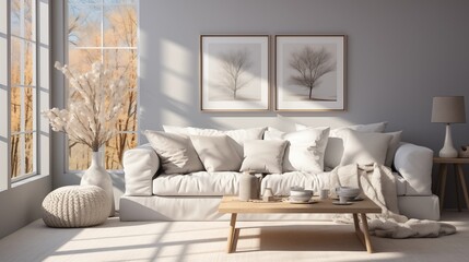 Fototapeta na wymiar White and Light Gray Window Treatments
