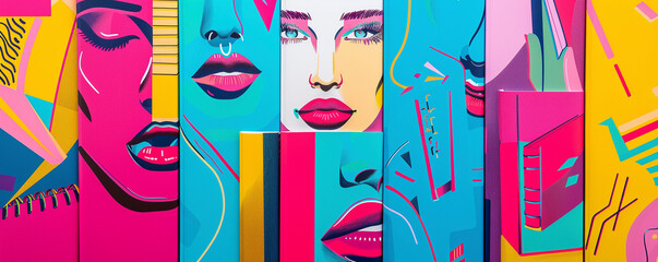 Book classics and modern tales colorful covers in pop art style