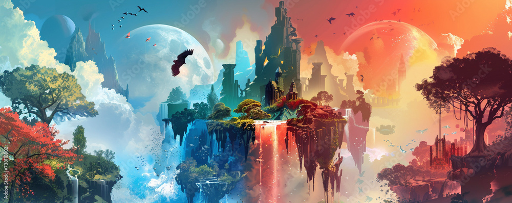 Wall mural fantasy creatures and mythologies bold colors imaginative landscapes - Wall murals
