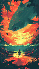 Fantasy worlds mythical creatures and landscapes in bold pop colors - obrazy, fototapety, plakaty