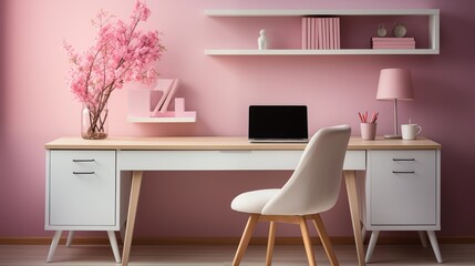 White and Soft Pink Office Desk Set