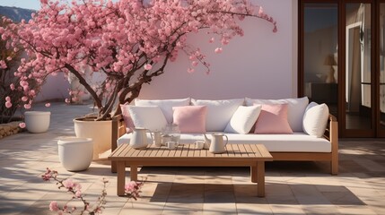 White and Soft Pink Outdoor Lounge Set
