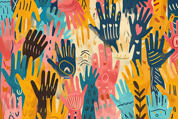 an illustration of diverse hands together