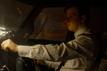 Proficient pilot demonstrates unparalleled mastery of flight. Man maneuvers plane displaying...