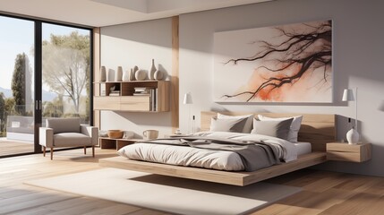 White Bed with Light Gray Bedding