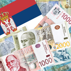 Serbian national flag and banknotes