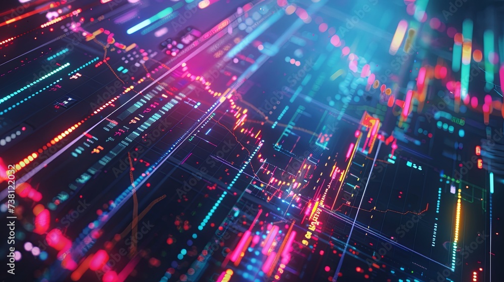 Poster vivid digital streams of data flowing with neon lights representing the transfer and processing of i