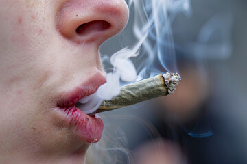 close up of a person smoking a cannabis marijuana joint - obrazy, fototapety, plakaty