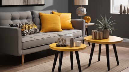 Yellow and Gray Accent Table Duo