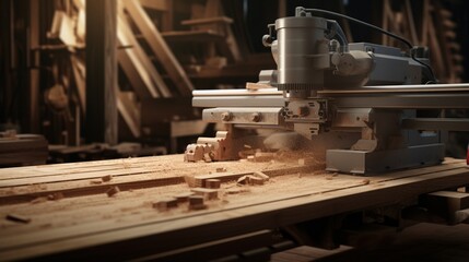 Boards and a wood-grinding machine