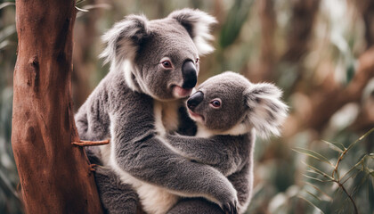 Photo of a koala with a baby, wild photography