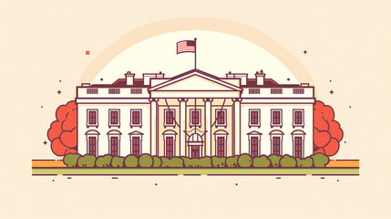Stylized Illustration of the White House with American Flag - Government Leadership and Executive Power Concept - obrazy, fototapety, plakaty