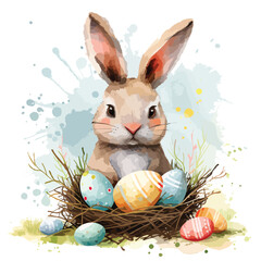 Cute easter bunny illustration watercolor style