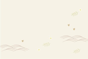 波千鳥　白梅　背景　ハガキ素材
