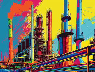 Energy and power vibrant industrial scenes pop art style innovation - obrazy, fototapety, plakaty