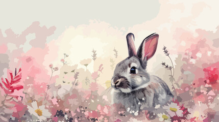 Watercolor painting of rabbit banner with copy space