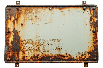 Old rusty metal sign with blank space isolated on transparent or white background, png