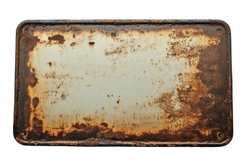 Old rusty metal sign with blank space isolated on transparent or white background, png