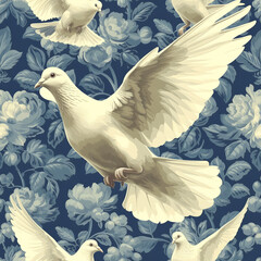 Tile with doves, pigeon as background and to fill areas, ai generated