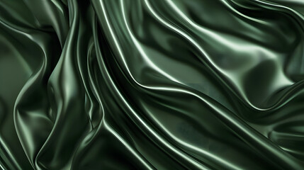 Fototapeta premium Elegant luxury fabric, monochrome green satin, smooth textile with drapery and folds