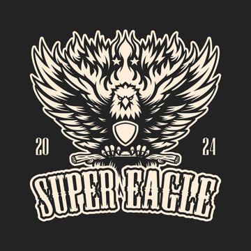 A eagle illustration vector in monochrome style