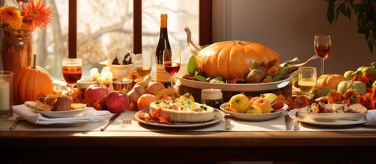 Obraz na płótnie Canvas Festive table setting with tasty food for Thanksgiving.