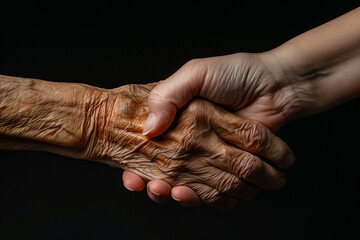 hand of senoir shakehand with younger person