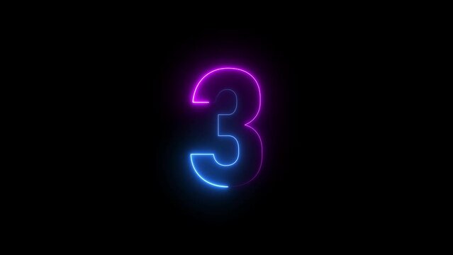 Abstract neon countdown 3 number animation 4k video . 