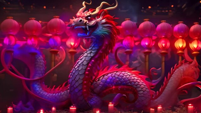 Dragon with color smoke and Striking light